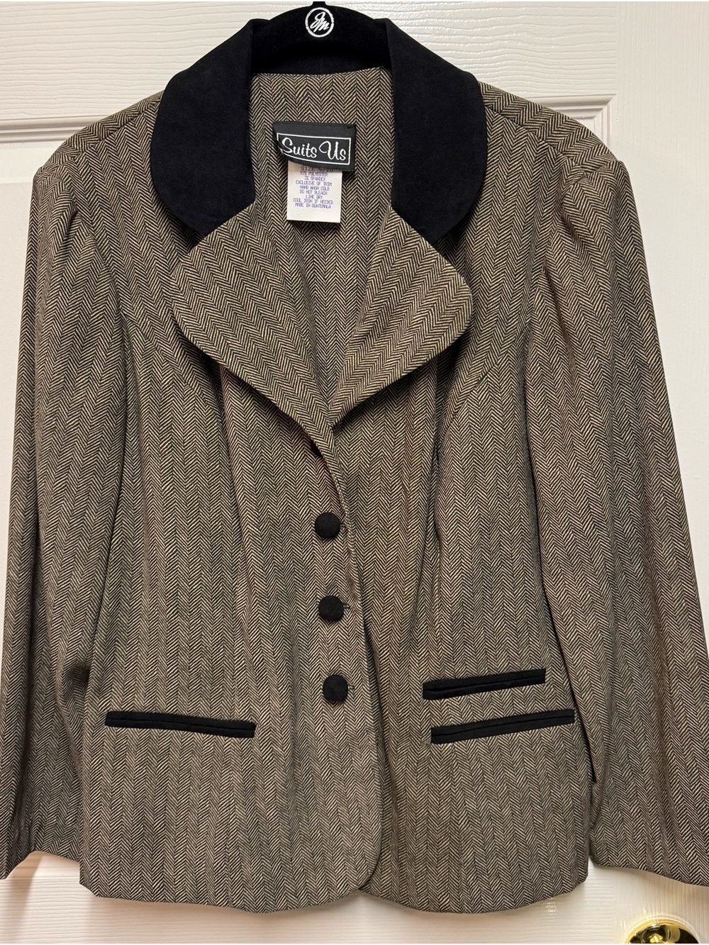 Suits Us Women's Brown Herringbone Jacket with Black Trim Sz 9/10